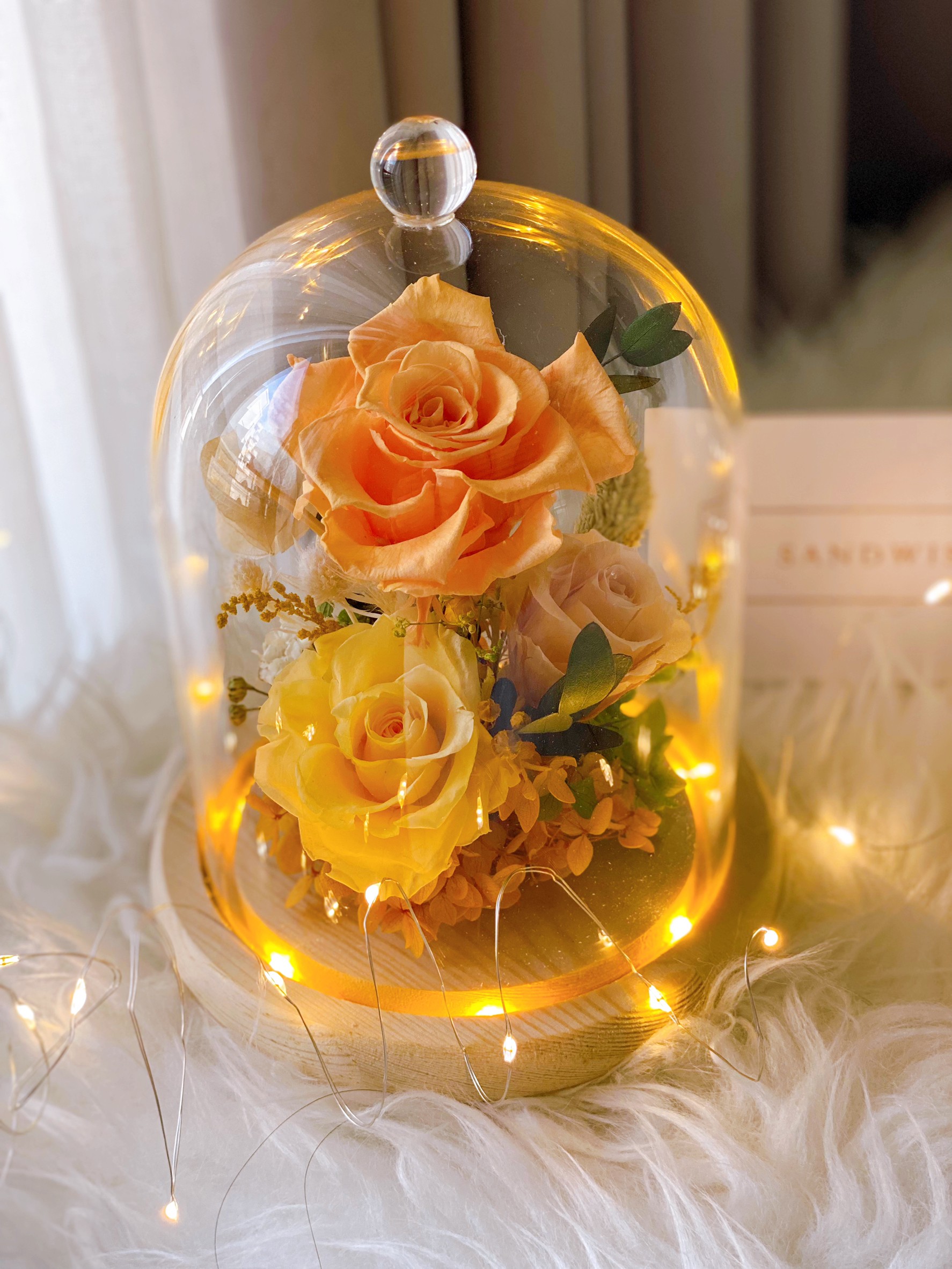 永生花玻璃夜燈-奶橘春季(中型)