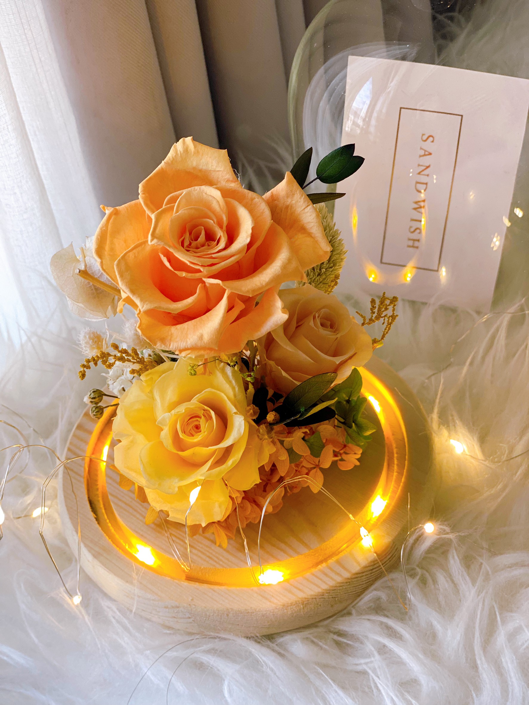 永生花玻璃夜燈-奶橘春季(中型):圖片 2