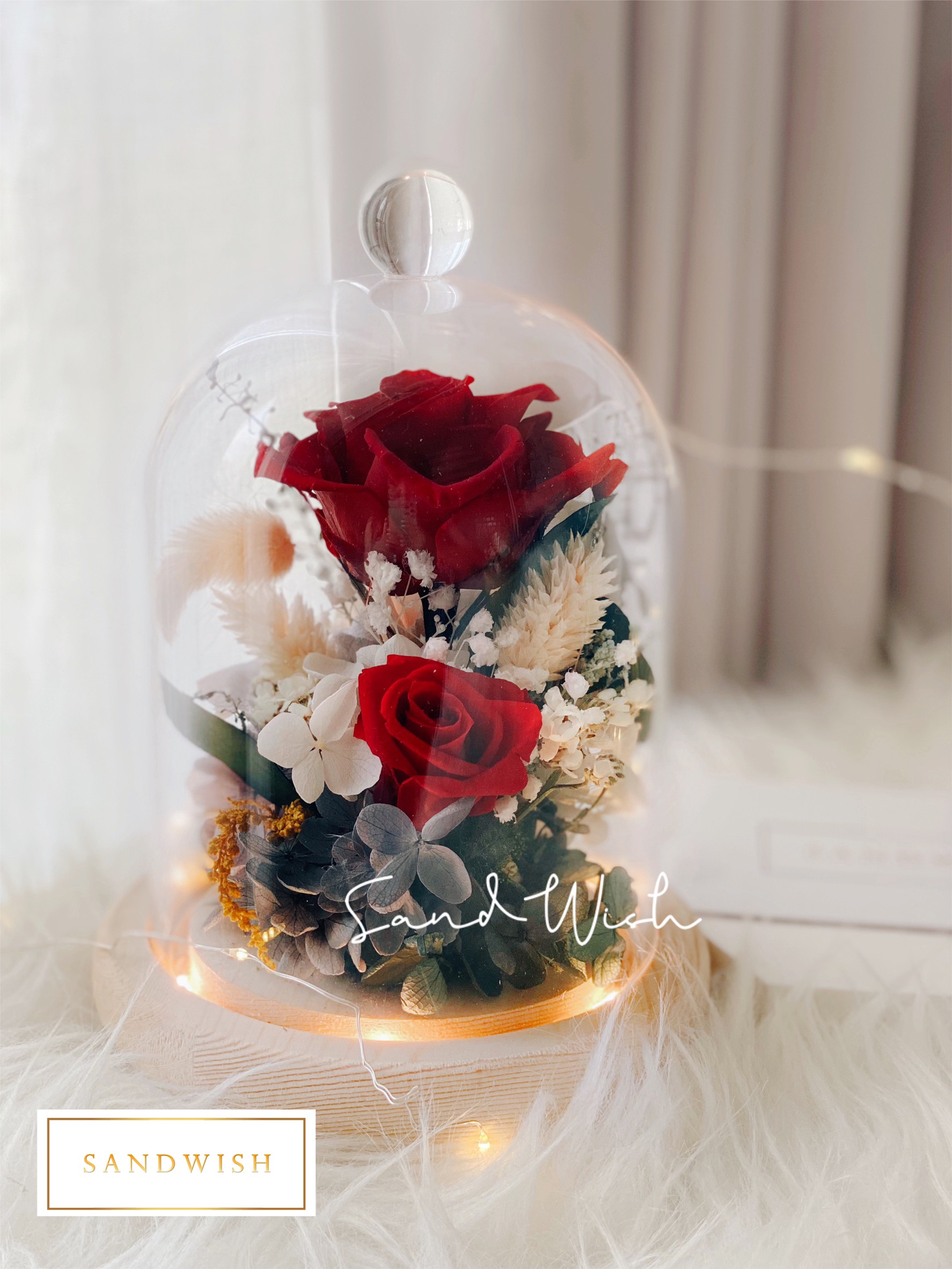 永生花玻璃夜燈-宮廷玫瑰花