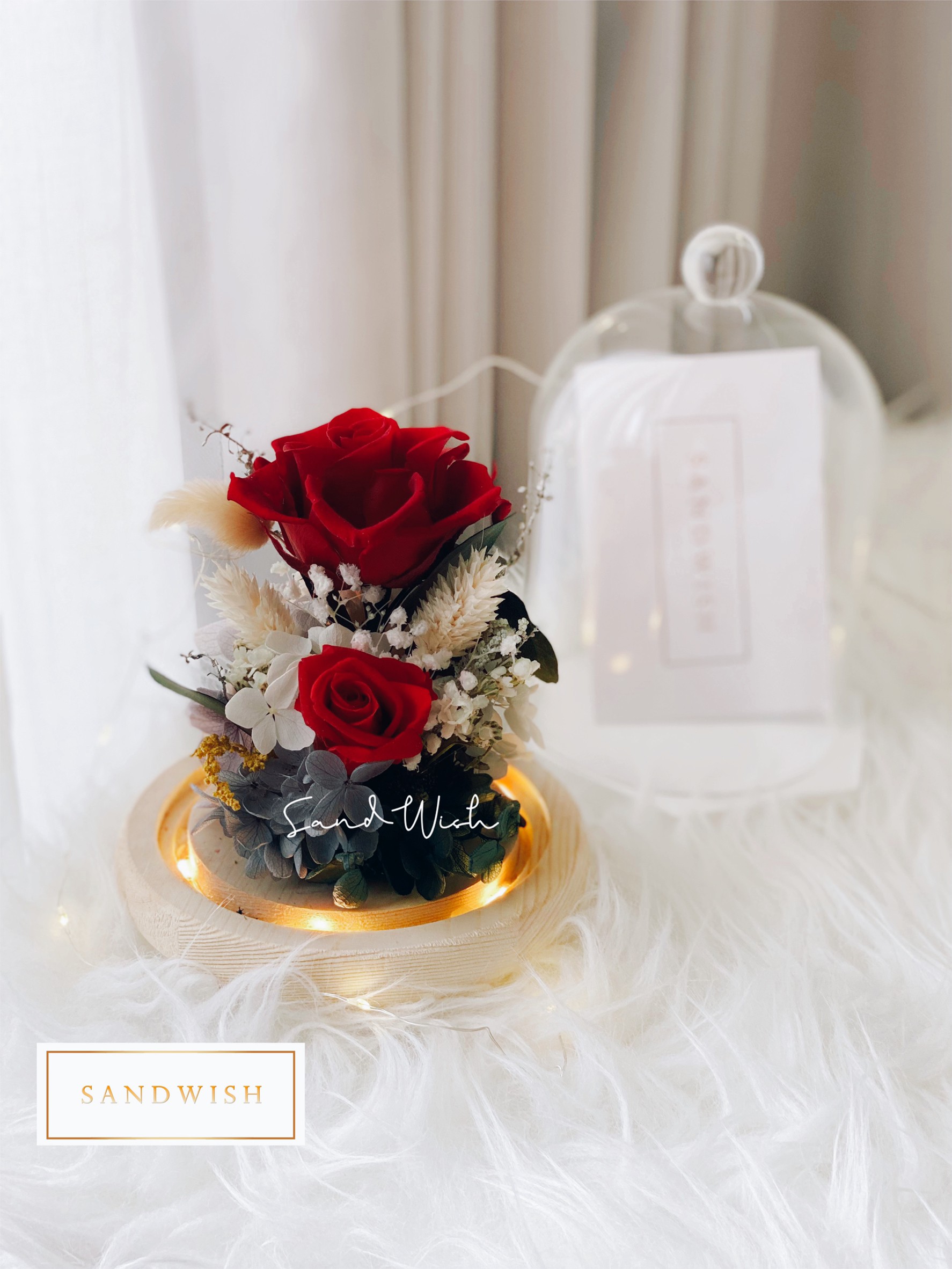 永生花玻璃夜燈-宮廷玫瑰花:圖片 2