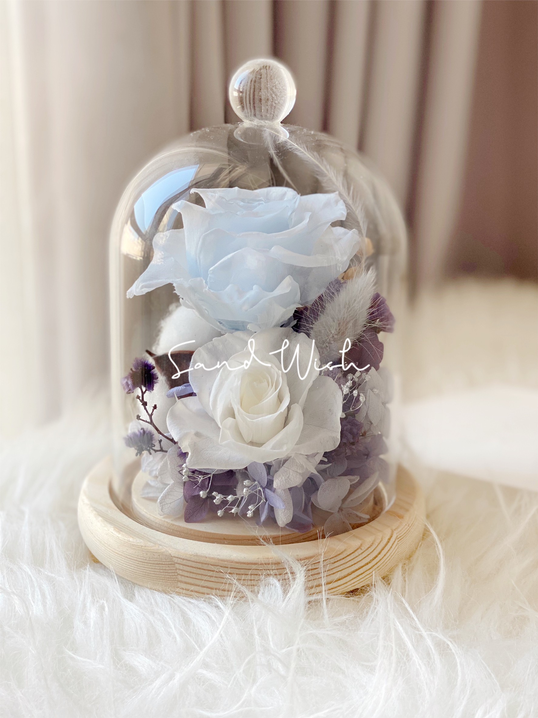 永生花玻璃夜燈-莫蘭迪藍