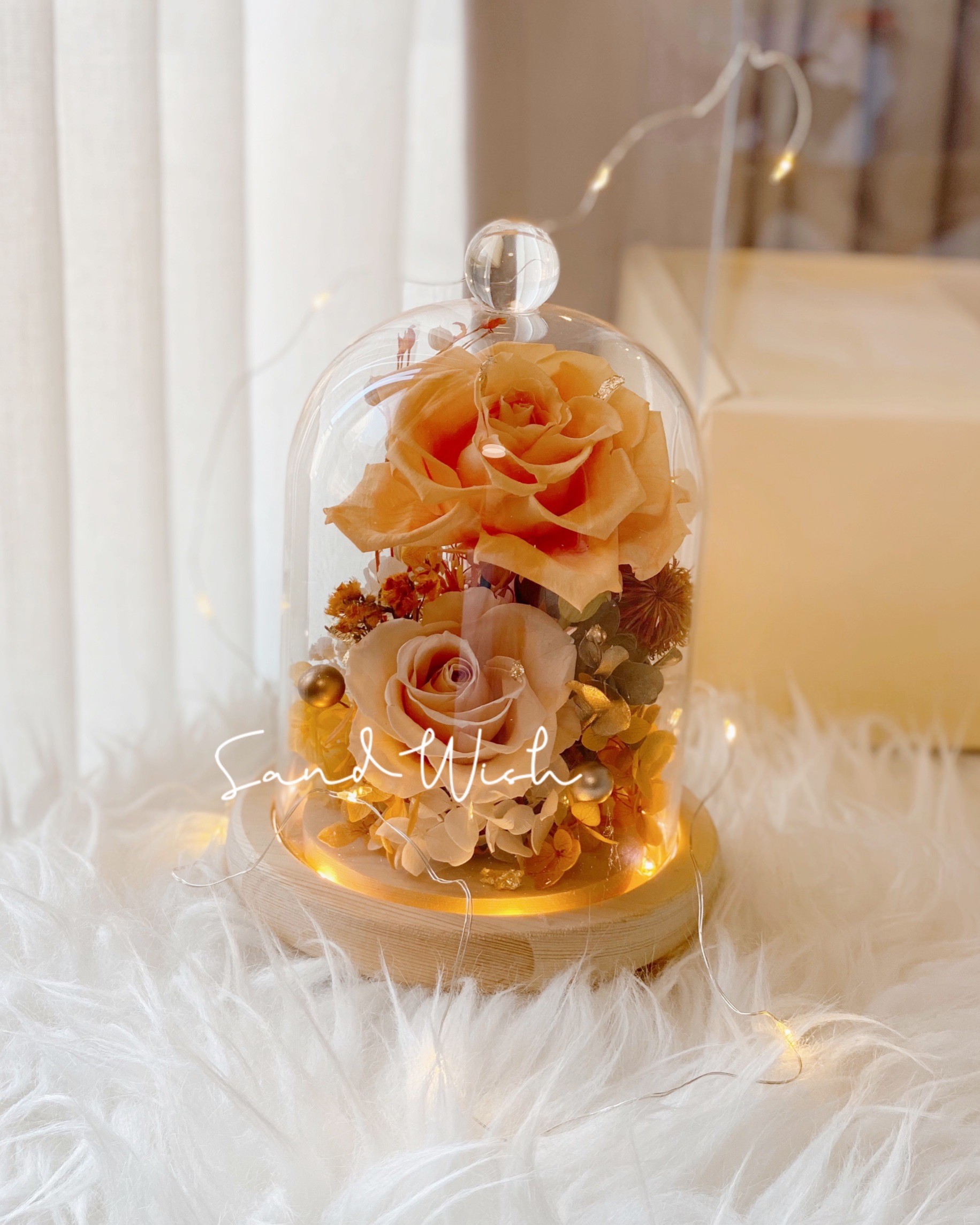 永生花玻璃夜燈-奶茶橘