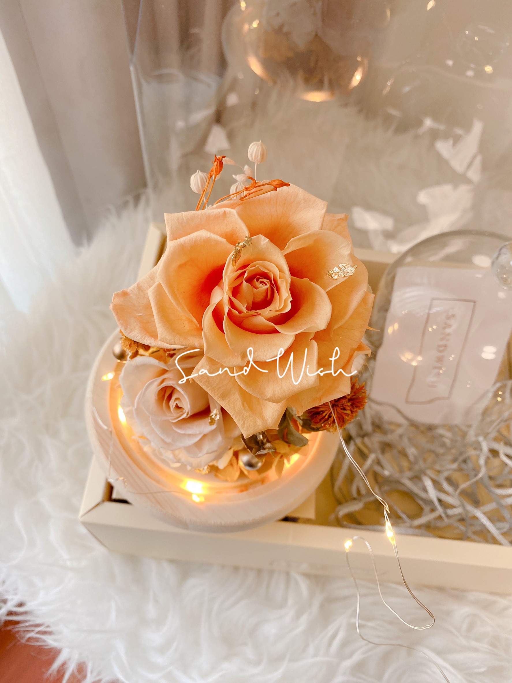 永生花玻璃夜燈-奶茶橘:圖片 2