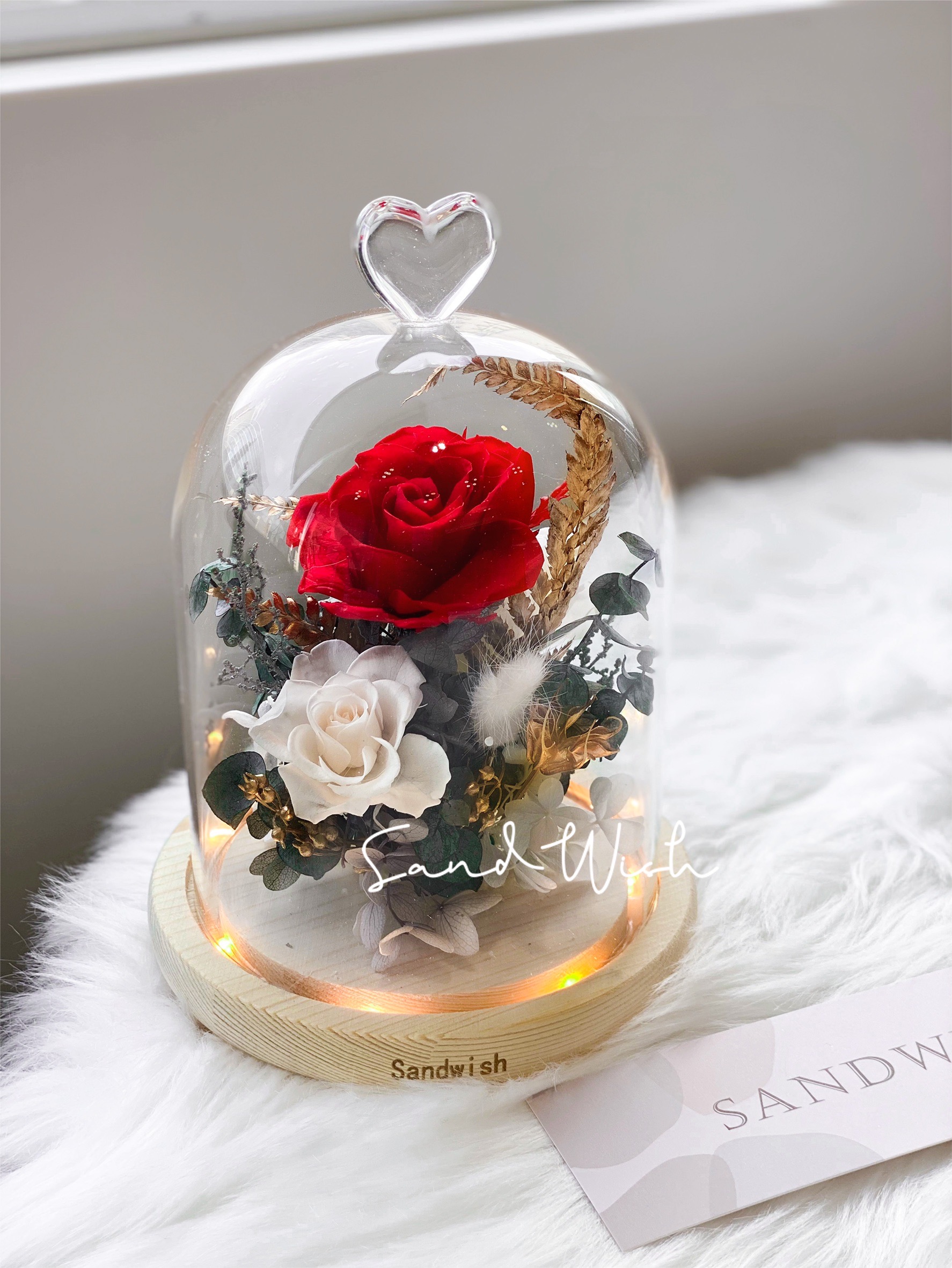 永生花玻璃夜-美女與玫瑰(中型)