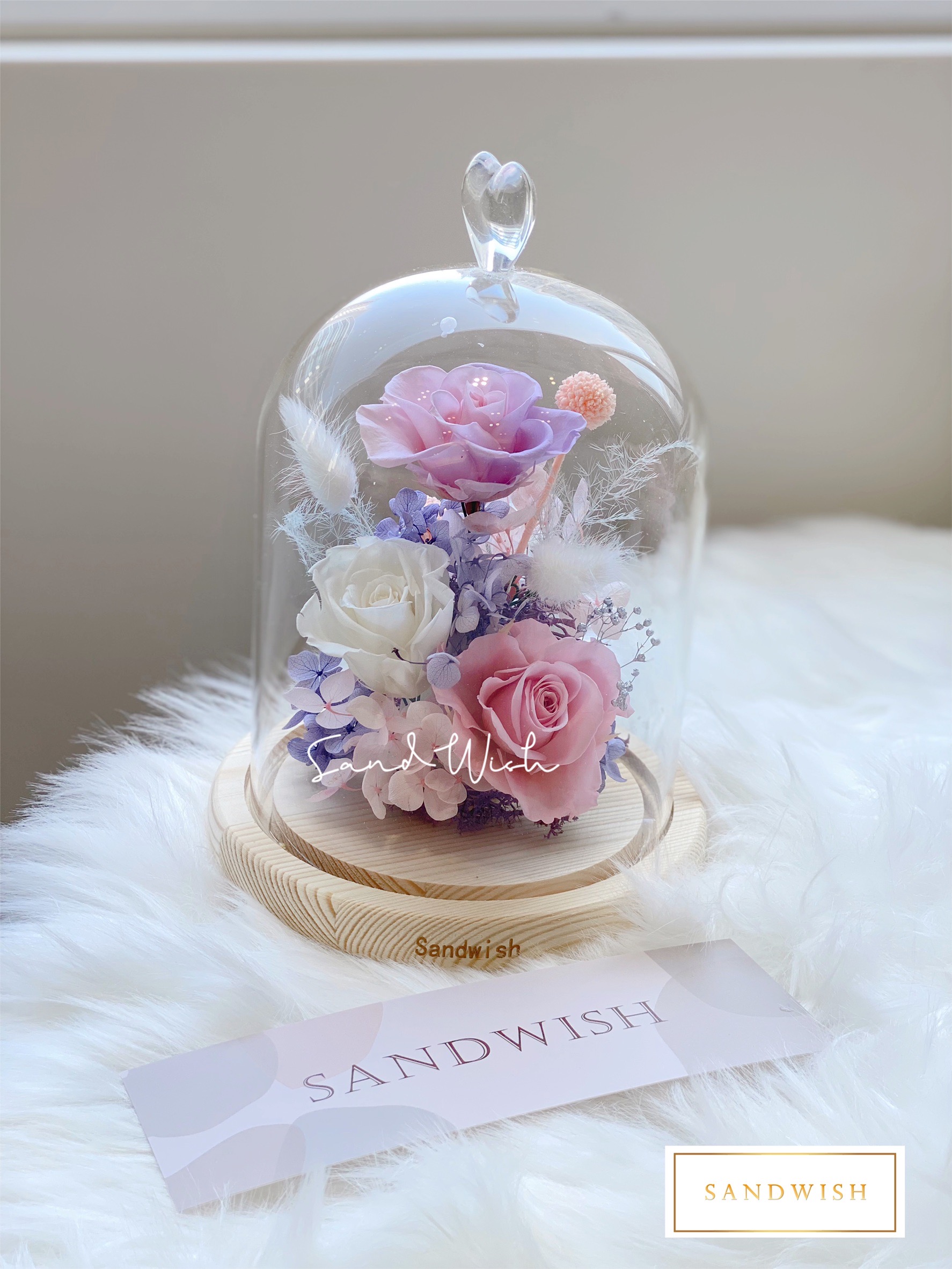 永生花玻璃夜燈-粉紫夢幻櫻(中型)