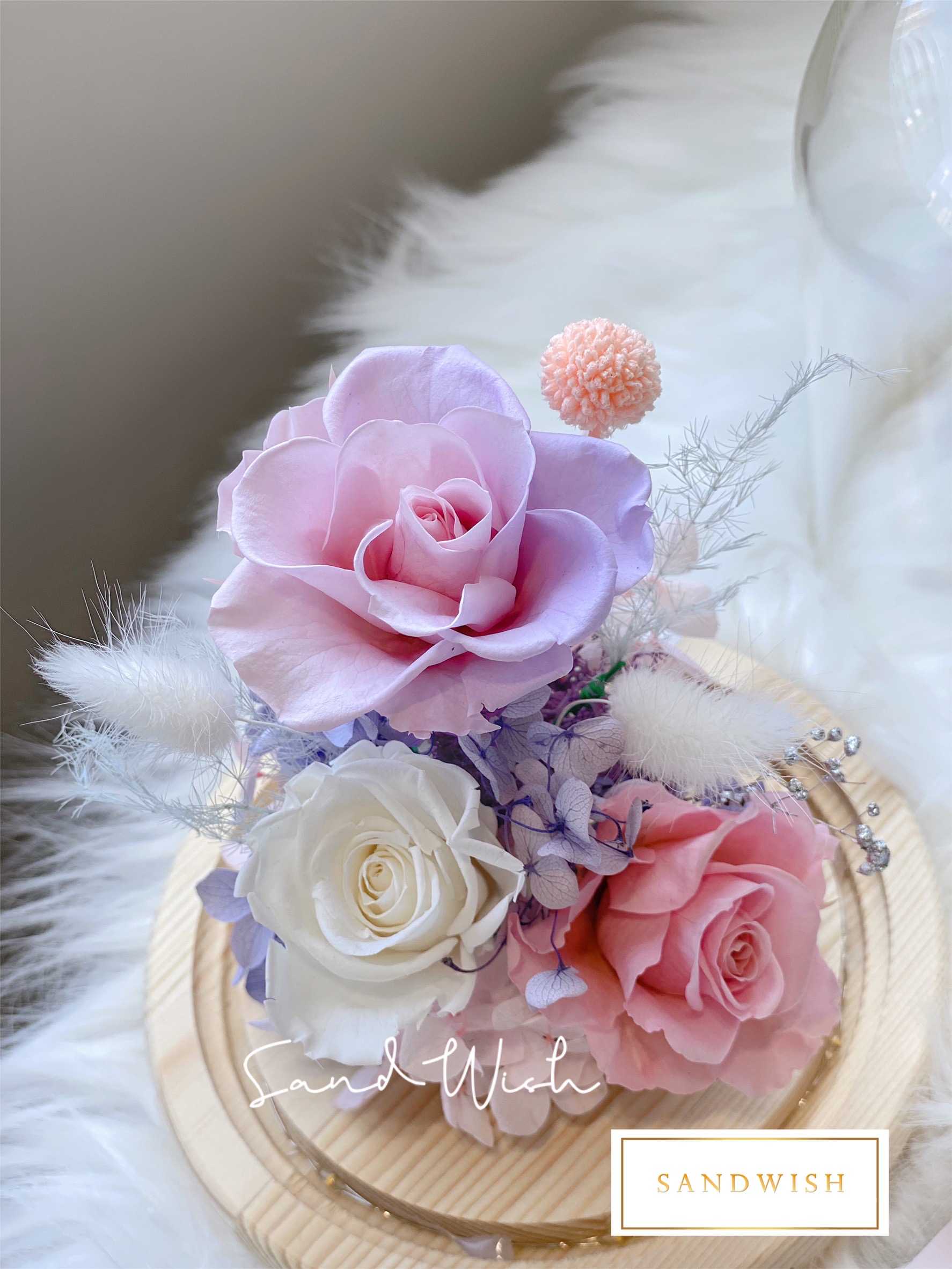 永生花玻璃夜燈-粉紫夢幻櫻(中型):圖片 2