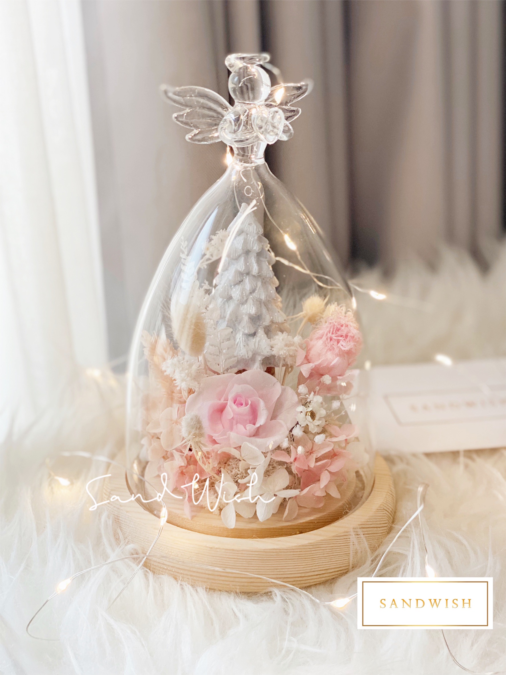 永生花天使夜燈-白雪櫻花