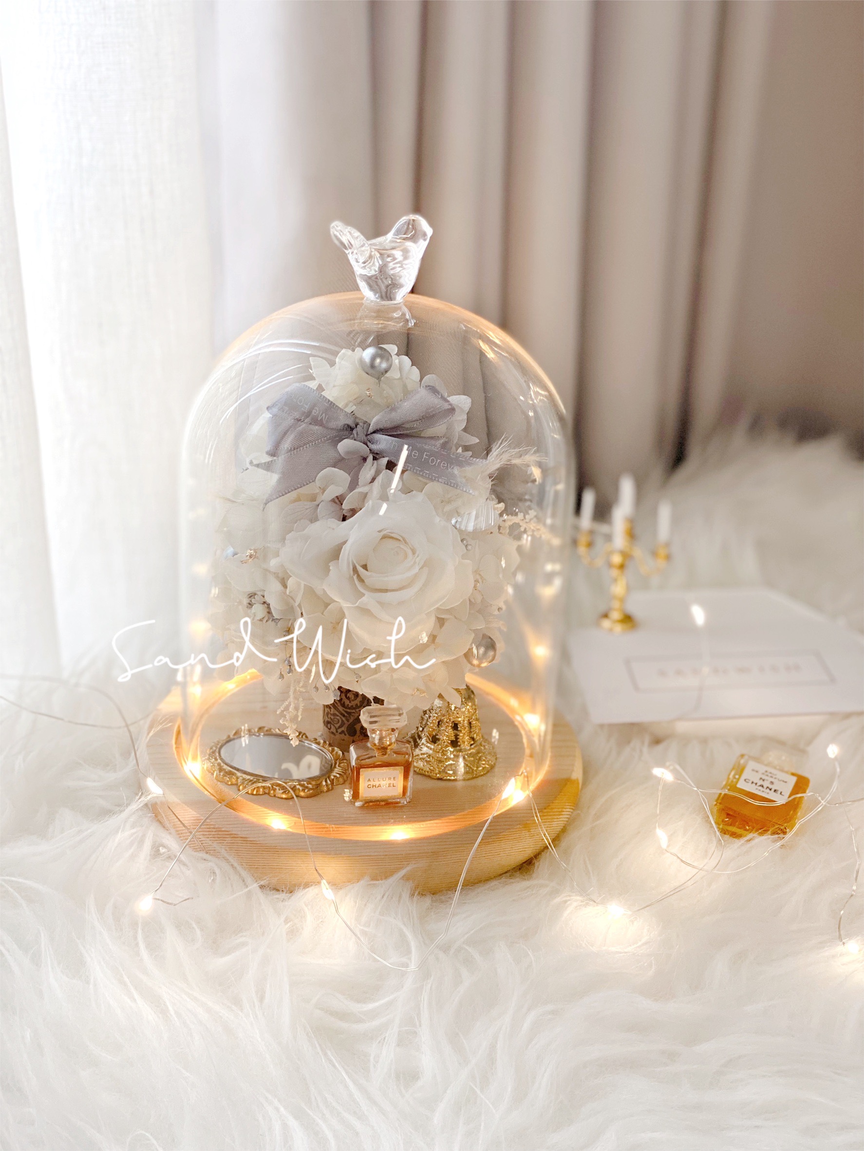 永生花玻璃夜燈-White Christmas(中型)