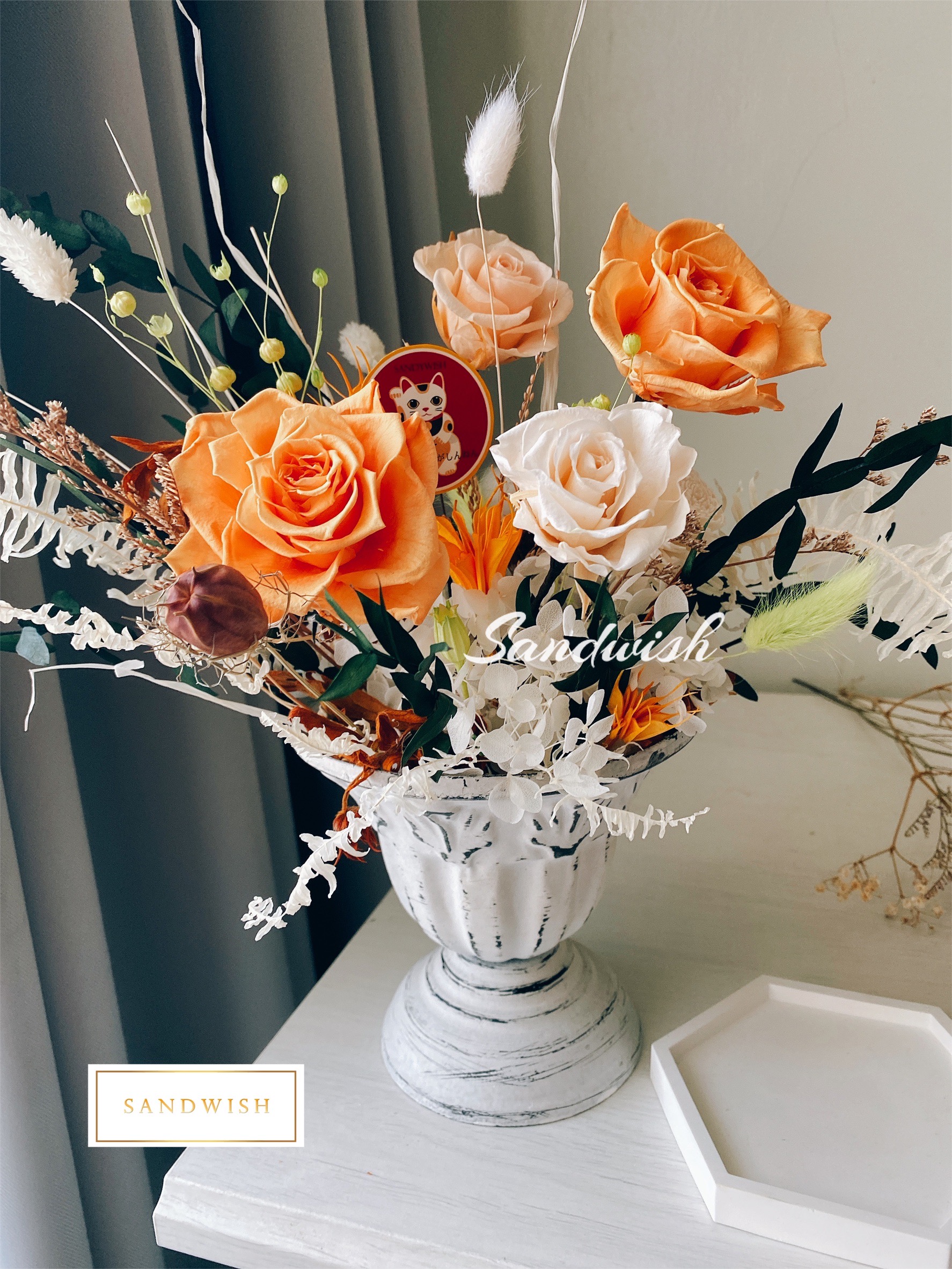 永生花盆花-開幕花禮-橘色暖陽:圖片 2