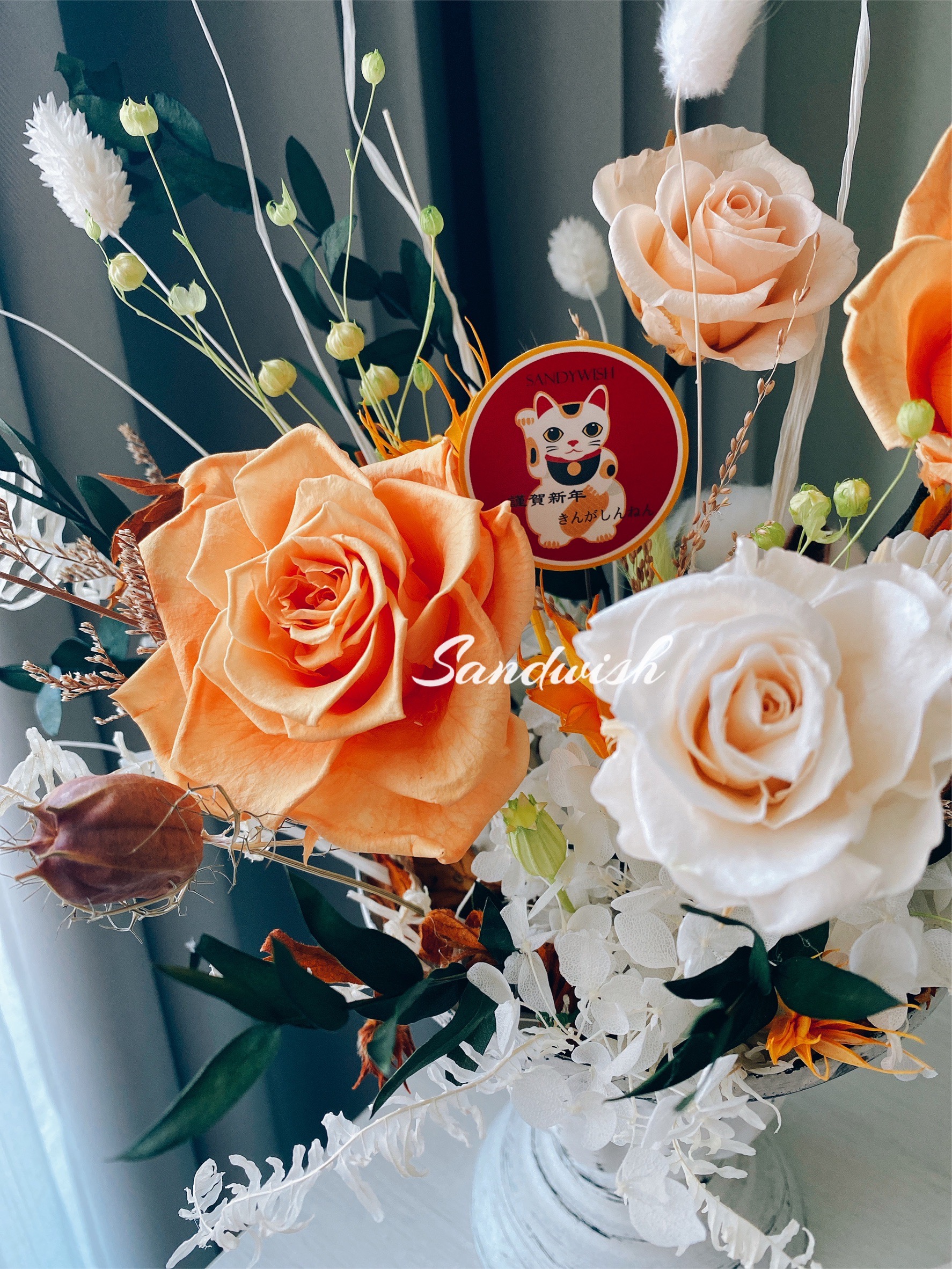 永生花盆花-開幕花禮-橘色暖陽:圖片 3