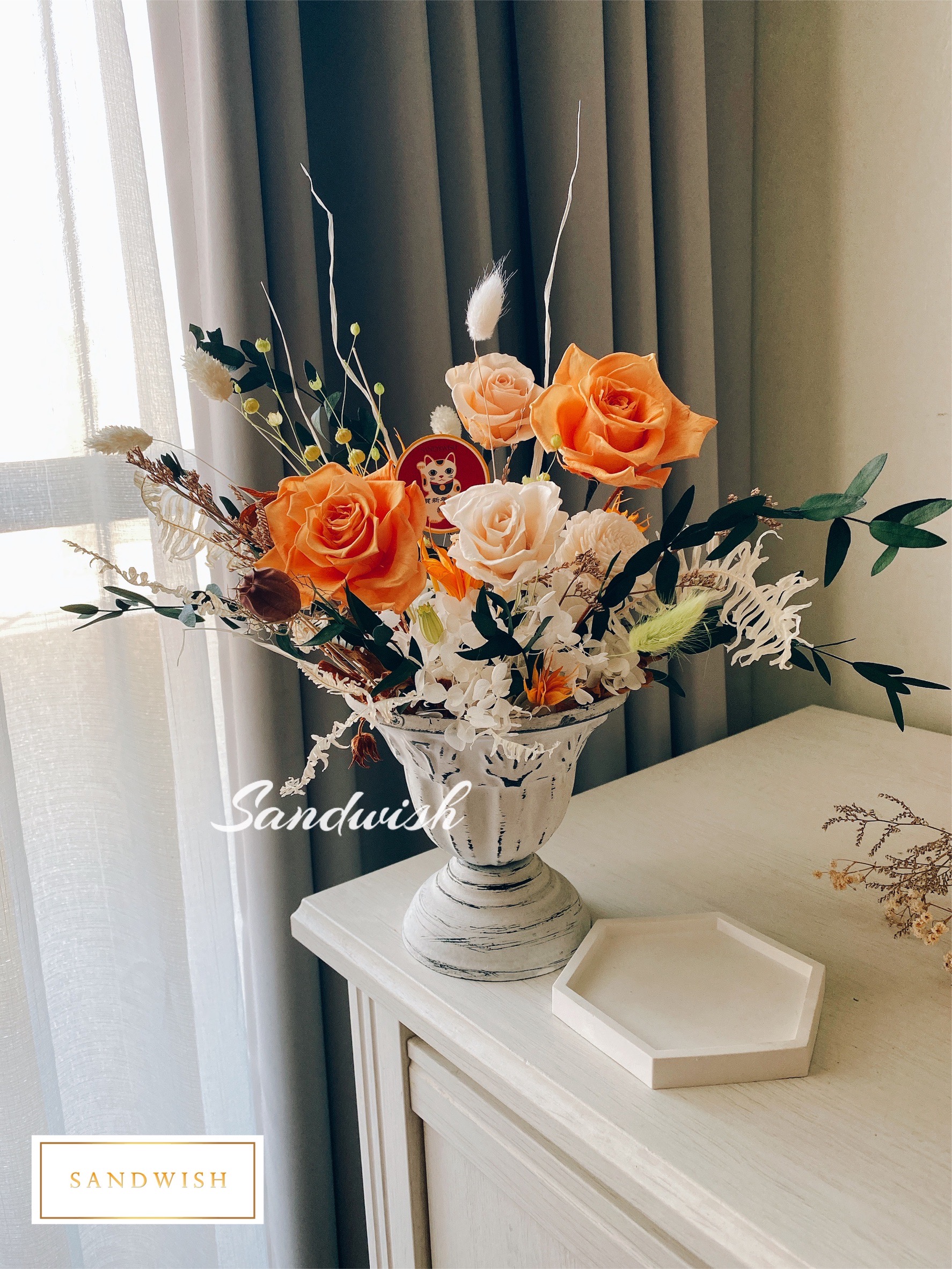 永生花盆花-開幕花禮-橘色暖陽