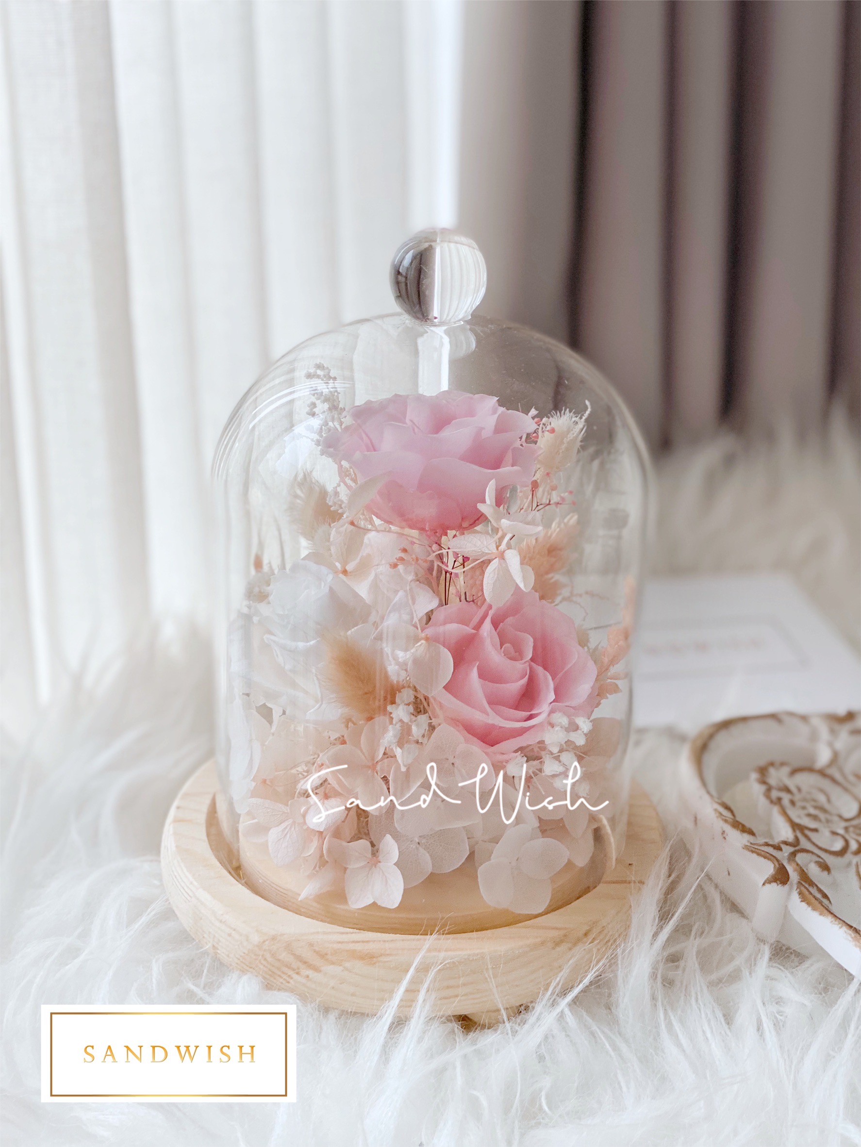 永生花玻璃夜燈-櫻花粉色