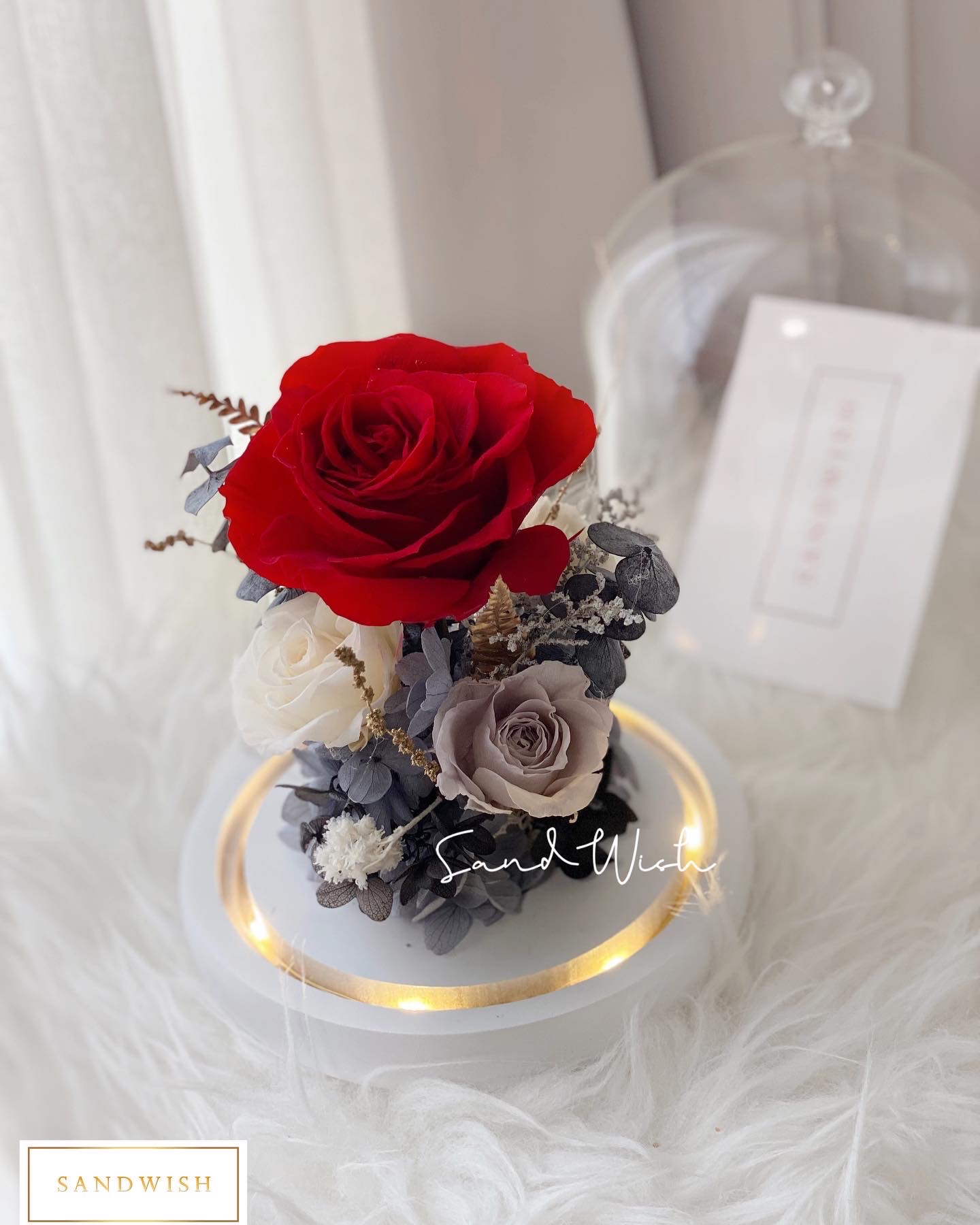 永生花玻璃夜燈-浪漫玫瑰(中型)