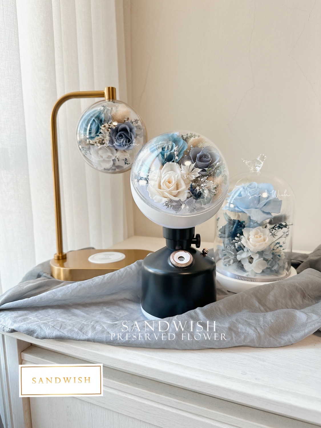 永生花罩鐘-迷霧藍(中型):圖片 2