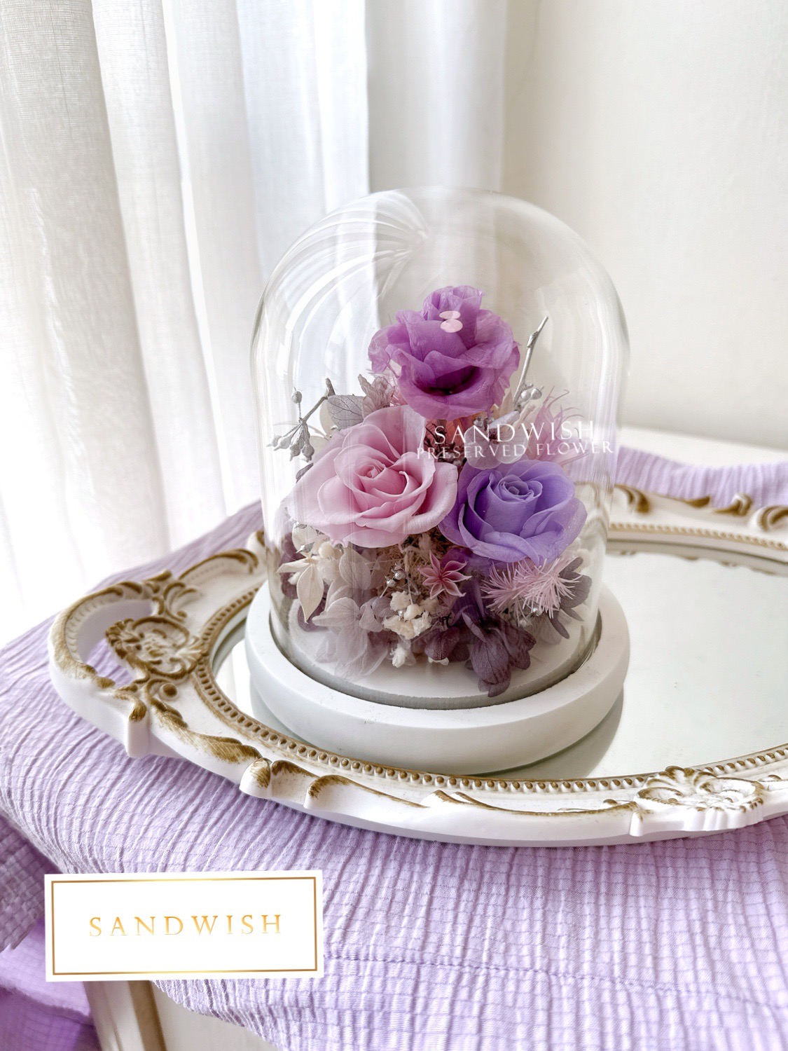 永生花罩鐘-迷霧紫(中型)